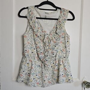 LC Lauren Conrad Peplum Sleeveless Blouse Bird Print Size L